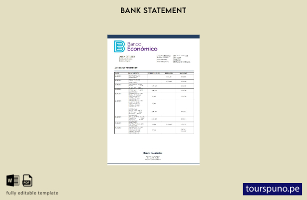 listo para imprimir plantilla de extracto bancario del Banco Ecenomico de Angola